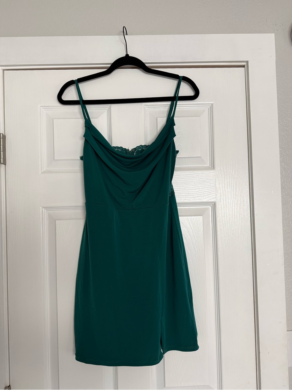City Studio Teal Green Lace-Trim Slip Dress